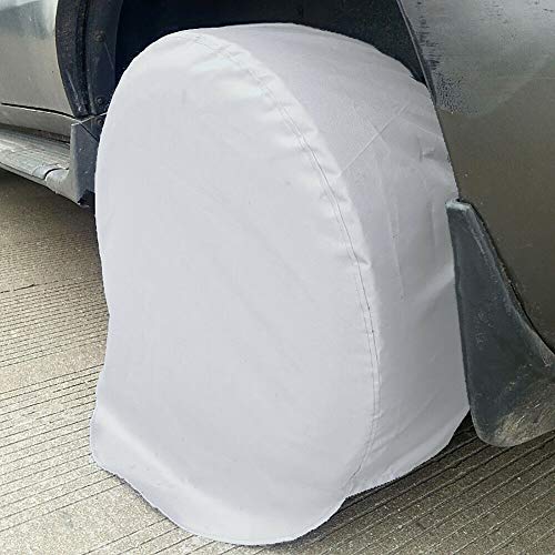 TOTMOX Lot de 4 housses de pneus de remorque de camion de camping-car 71,1 cm Blanc Universel pour camping-car, roue de secours, anti-poussière, étanche, protection solaire, étuis, sacs de rangement