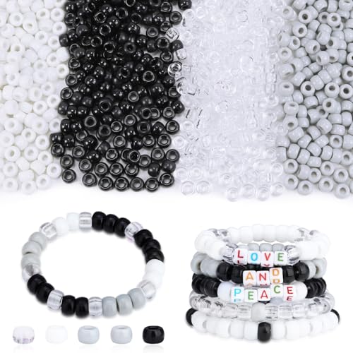 AWARDSEN Juego de 970 cuentas negras, cuentas pony, juego de cuentas para enhebrar, pulseras para hacer pulseras, joyas, cadenas, manualidades