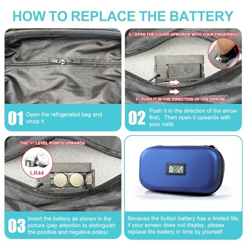 Image of suzamed Diabetic Medicine Organizer with Temperature Display, Large Insulin Storage Case with 2 Reusable Cooling Ice Packs for Travel & Daily Use (Blue with Temperature)
