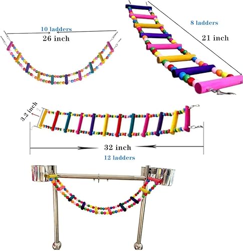 Bird Ladder Bridge, Parrot Toys Rainbow Swing Bridge Hammock Natural Raw Wood, Macaws Parakeets Lovebirds Chameleon Hamster For Training (32 Inch) #TOP5