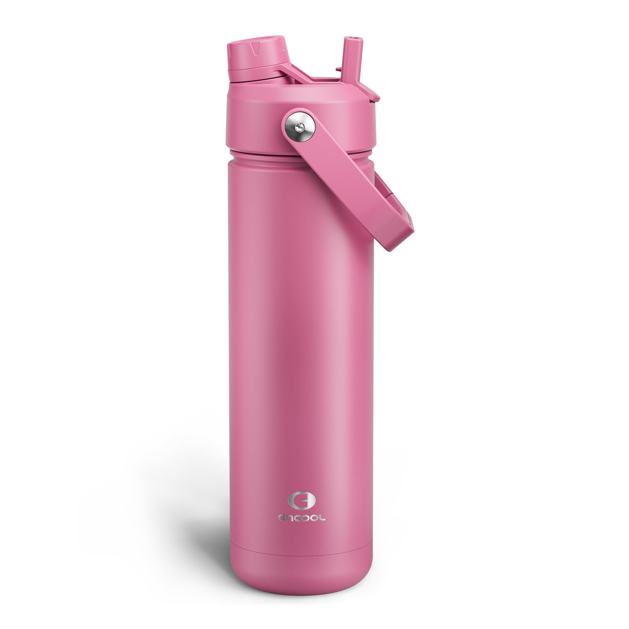 ENCOOL Insulated Water Bottle with Straw Stainless Steel Water Bottle, Leak-Proof, BPA-Free, Double Wall Vacuum Keeps Cold for 24 Hours for Sports, Travel, School (26 oz, Turkish Rose)