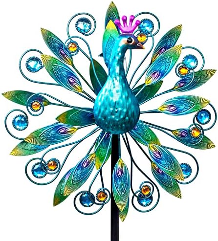 VEWOSTAR Outdoor Wind Spinner 58" Metal Peacock Wind Spinner Double Peacock Wind Sculpture for Garden Yard Patio Decoration