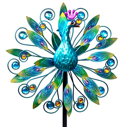 Vewostar Outdoor Wind Spinner 58" Metal Peacock Wind Spinner Double Peacock Wind Sculpture For Garden Yard Patio Decoration #TOP2