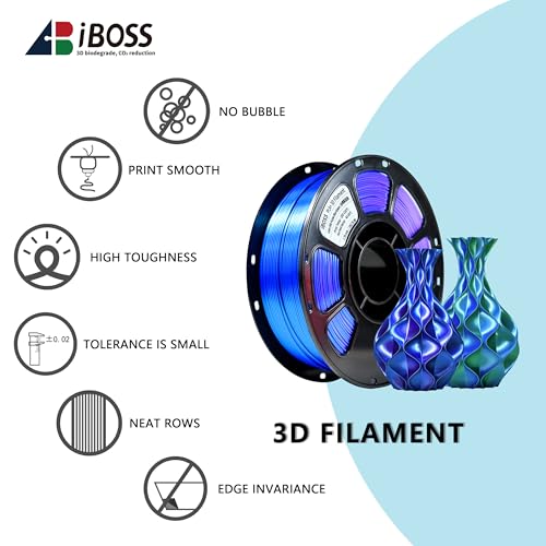 Image of iBOSS Silk Tri Color Blue Green Purple PLA Plus Filament, 1kg 1.75mm + / -0.02mm PLA+ 3D Filament, Clog-Free Shiny 3D Printer Filament, Fit for Most 3D Printers(Silk Blue Green Purple)