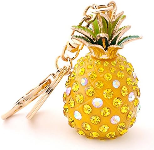 Yellow Pineapple Rhinestone Alloy Resin Women Car or Bag Keychain (Yellow Pineapple)