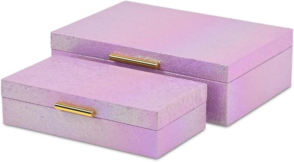 Pemberly Row Seascale Pattern Nesting Box Set, Iridescent Pink with Gold Handles, Decorative Storage for Jewelry, Keepsakes, Office Supplies, Compact Space-Saving Design, Elegant Home or Office
