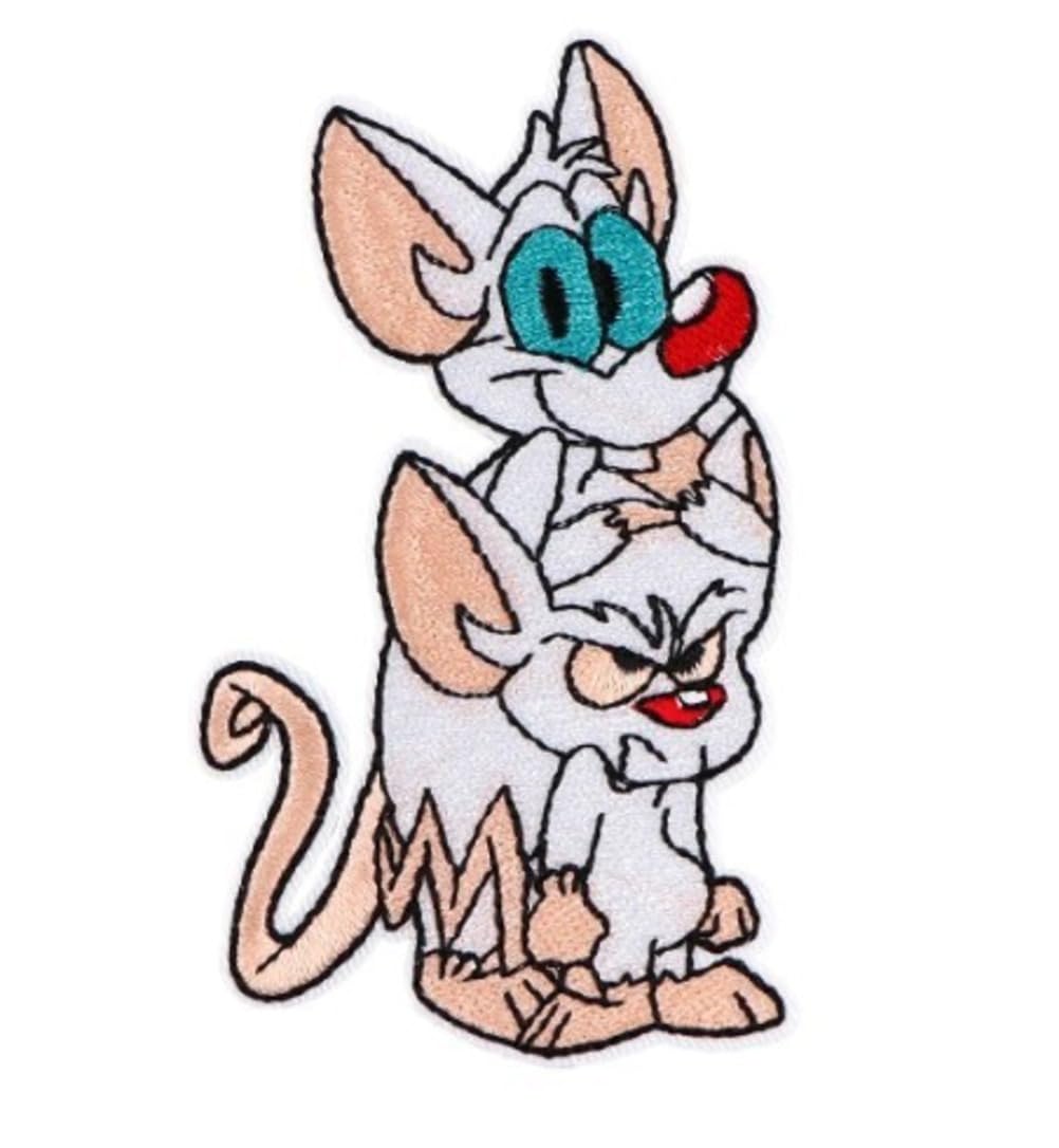 Pinky Cartoon with The Brain 3.97 Inches Tall Embroidered Iron On Patch