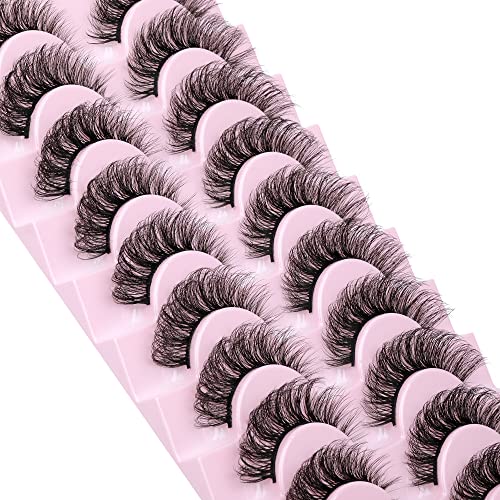 Wiwoseo Eyelashes Cat Eyes Lashes D Curly Lashes Strip Natural Volume Wispy Fluffy Curly Faux Mink Lashes 17Mm False Eyelashes 10 Pairs Pack #TOP1