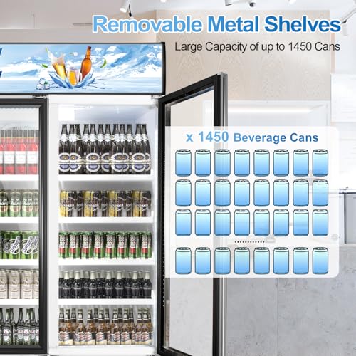 Image of Tylza Commercial Refrigerator, Three Glass Door Display Beverage Fridge, 59.06 Cu Ft Upright Beverage Cooler Merchandiser with Replaceable Advertising Light Board, Rebound Door, Fast Cooling
