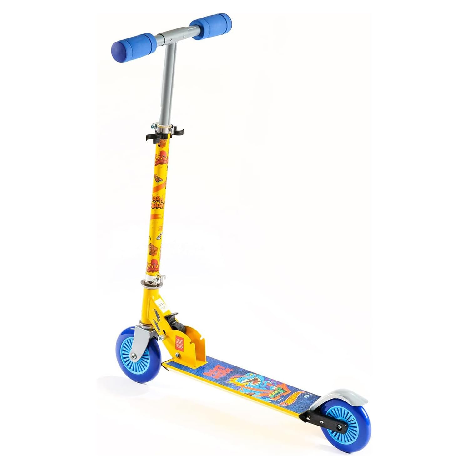 ODS -42032 Hot Wheels Trottinette Hauteur réglable 80 cm, Roue arrière avec Frein, 100% Acier, Charge maximale 50 kg, Couleur Jaune, 4 +, 42032