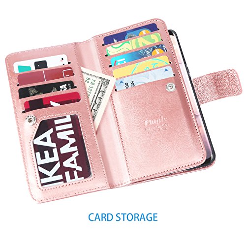 Samsung S9,Galaxy S9 Wallet Case,Fingic Luxury Glitter Wallet Case Nickel Plated Press Stud[Cash Holder][Wrist Strap][Magnetic Snap Closure]Protective Cover For Samsung Galaxy S9 (5.8Inch),Rose Gold #TOP3
