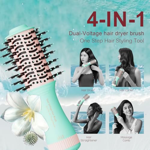 Image of Travel Dual Voltage Hair Dryer Brush,Portable Mini Hot Air Blow Dryer Straightener & Curler,Titanium Oval Blowout Styler Volumizer Tools,Auto Cepillo Secador De Cabello International Travel Essentials