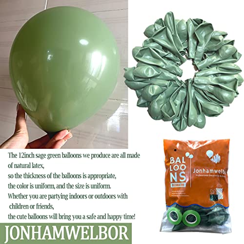 Image of Jonhamwelbor Sage green Balloons Olive Green Eucalyptus Green 100 Pack 12 inch Matte Latex Helium Balloons for Birthday Baby Shower Retro Neutral Wedding Party Decorations