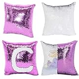 Picture of H-E 10pcs* Sublimation Blank Throw Pillow Covers 40x40 cm Sequin Magic Swipe Pillow Cases Cushion Cover Decorative Square Reversible Pillowcase Cover Printing Both Sides (Purple)