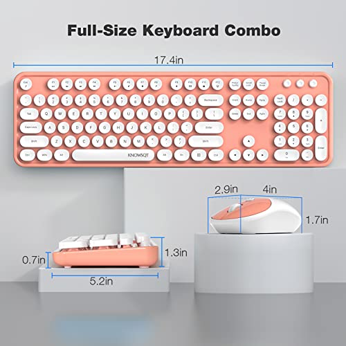 Image of KNOWSQT Wireless Keyboard and Mouse Combo - White-Orange Full-Sized 2.4 GHz 104 Keys Typewriter Keyboard, Flexible Round Keycap and Optical Mouse for Windows, Computer, PC, Laptop, Desktop, Mac