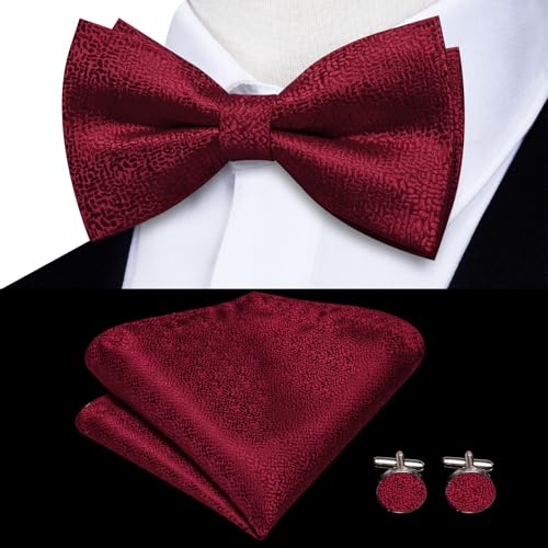 Image of Dubulle Suspender and Bow Tie for Men Paisley Solid Mens Suit Braces Pretied Bowtie and Handkerchief Cufflinks Formal Wedding