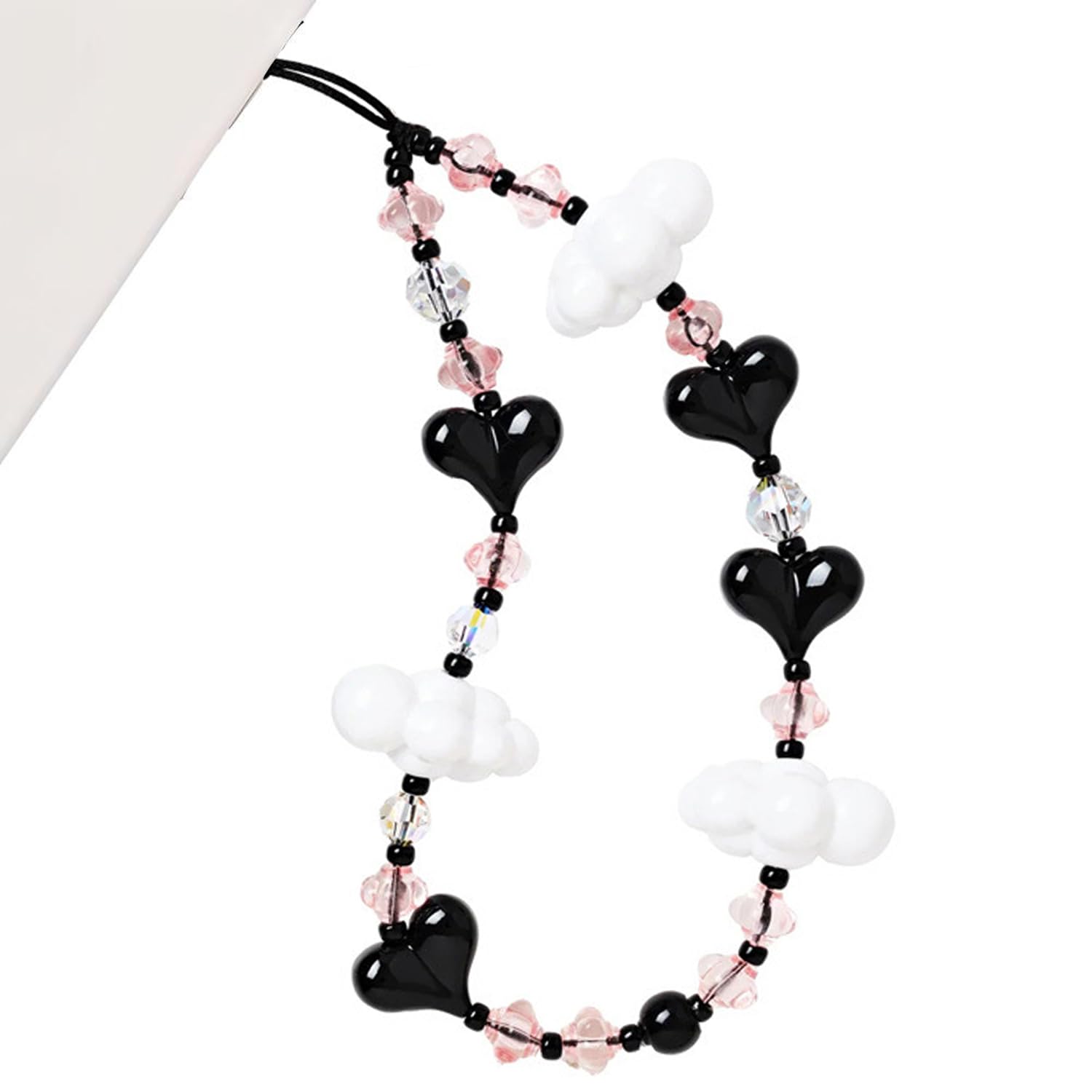 WCCH Beaded Phone Charm Y2K Kawaii Handmade Acrylic Phone Lanyard Wrist Strap for Camera Bag Airpods Keychain Charm Gold and White Pearls — view 19
