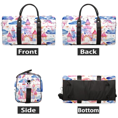 Unicorn Castle Rainbow Travel Duffle Bag, Sports Gym Bags for Women Men, Carry On Weekender Overnight Workout Airplane Trips Bag2