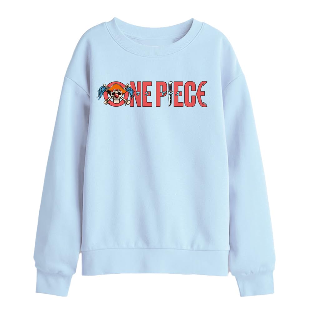 One Piece Buggy The Clown Pirate Logo Kids Sweatshirt, Light Blue, 7-8Y