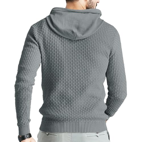 Men's Waffle Knit Hooded Sweatshirt Casual Long Sleeve Pullover Soft Knitted Lounge Sweater Top3