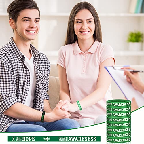 Sosation 48 Pcs Mental Health Awareness Bracelet Gifts Items Green Mental Faith Courage Hope Silicone Motivational Bracelets for Men Women4