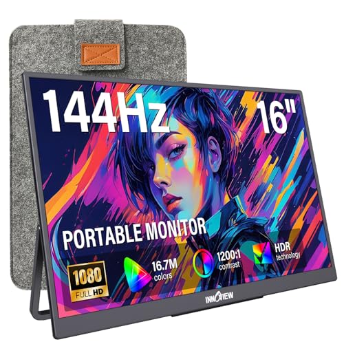 Image of InnoView 16 inch Portable Monitor 144Hz Portable Gaming Monitor with Protective Sleeve, 1200P FHD External Monitor, Lightweight, Extra Second Screen for Laptop, PS5, Mac, Xbox (Not Includes Adapter)