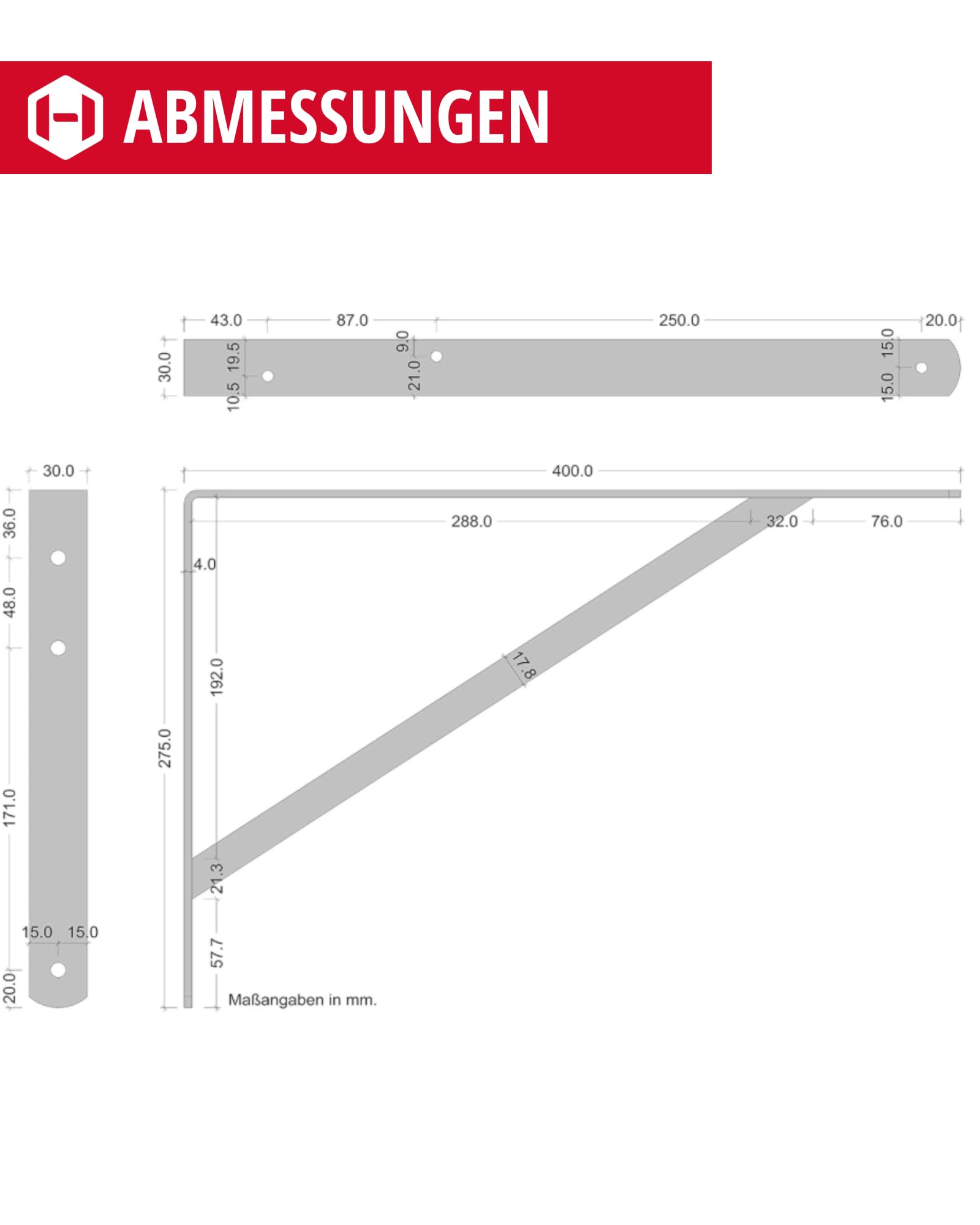Schwerlastwinkel [ATHENA] 10 Stück Regalwinkel I Tiefe 400 mm I Schwerlastkonsole verzinkt, Grau I Wandhalterung Regal Tragkraft 300 kg I Winkel Metall massiv | Metallwinkel 90 grad