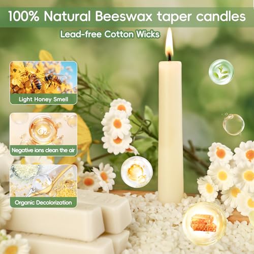 Image of White Beeswax Taper Candles,Non-Toxic Bees Wax Candle for Home,8Inch,18Pack