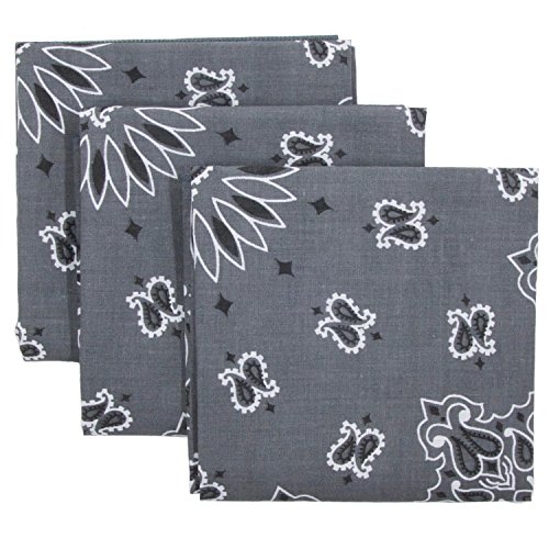 Grey Bandana 3-Pack - Made in USA For 70 Years - Sold by Vets  100% Cotton Sewn Edges (Charcoal 3 Pack)