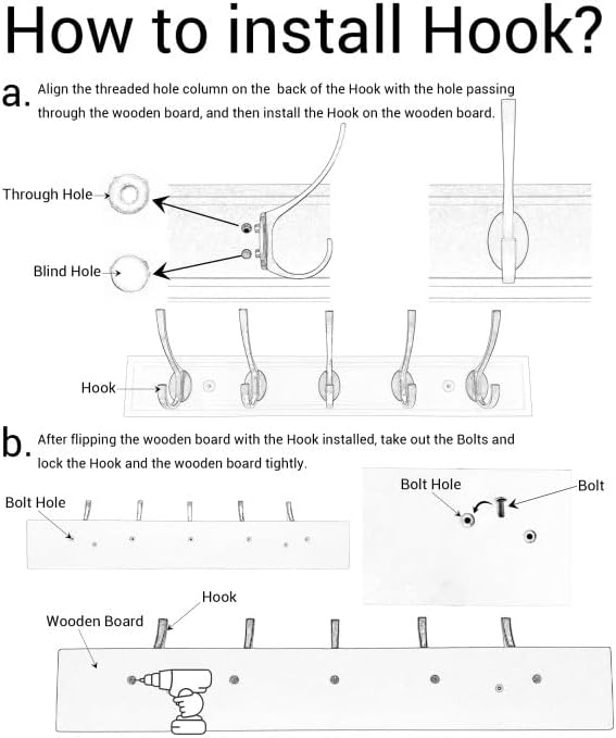 Miniatura 8 de HOME MASTER HARDWARE Perchero de Pared Montado Blanco, MDF Ganchos de Pared Montados para Colgar Abrigos, Perchero para Sombreros de 27" para Pared