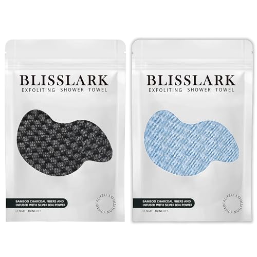 BLISSALRK Exfoliating Shower Towel 48 Premium Scrub Wash Cloth for Body Face Exfoliating Washcloth for Men and Woman (1 Black+Blue)
