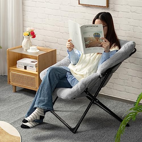 HollyHOME X-Large Faux-Fur Folding Lounge Chair for Teens and Adults - Grey