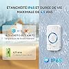 TECKNET Sonnette sans Fil Exterieur Étanche, IP65 Étanche 400 Mètres Sonnette Electronique, 60 Mélodies 5-Niveaux LED Bleu, pour Maison, Hôtel, Urgence-Blanc, Montage Mural #4