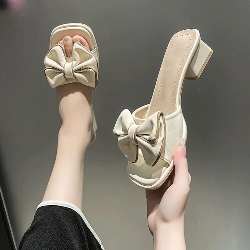 HBJWOV Sandals Trend Hick Heel Half Drag Sandals Square Toe for External Wear3