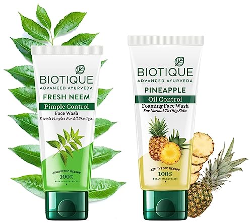 Image of Biotique Bio Neem Purifying Face Wash for All Skin Types, 150ml & Biotique Bio Pineapple Oil Control Foaming Face Wash, 150ml