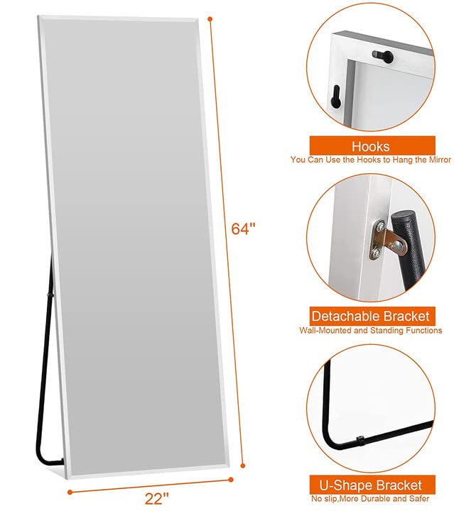 Image of PexFix Floor Full Length Mirror 64 inchx22 inch Mirror Full Length with Stand Full Body Mirror for Home Decor,Silver