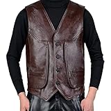 Chaleco de piel auténtica para motociclista, para hombre, ajustado, color marrón, Rojo -, 5X-Large