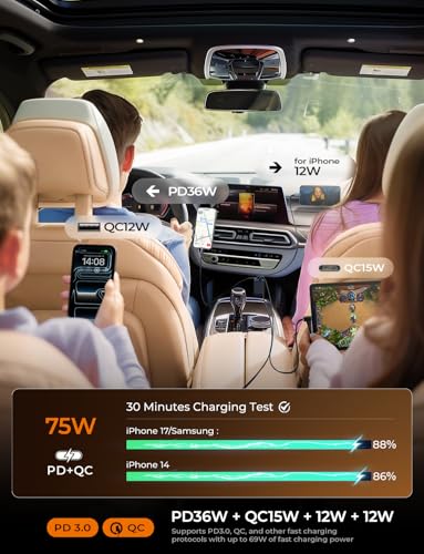 Image of LISEN 4 in 1 Starlight Retractable Car Charger, 75W USB C Cigarette Adapter Fast Charging, Starlight Retractable Car Accessories for Women Mom, for iPhone 17 Pro Max Air 16 15 14 13 12
