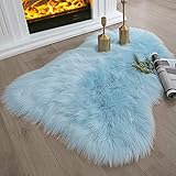 Ashler Soft Faux Sheepskin Fur Chair Couch Cover Light Blue Area Rug for Bedroom Floor Sofa Living Room 2 x 3 Feet