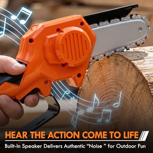 Image of KidBloom Mini Toy Chainsaw with Sound, Kids Tools Set with Gloves & Goggles | Rotatable plastic chain, detachable battery pack, pretend role play, hand-eye coordination, garden toy gift for kids aged 3+