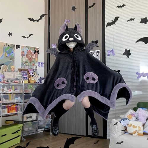 Cute Bat Blanket Hoodie, Wearable Bat Blanket Adult for Halloween Cosplay, Soft Hooded Bat Cape for Women - Image 3