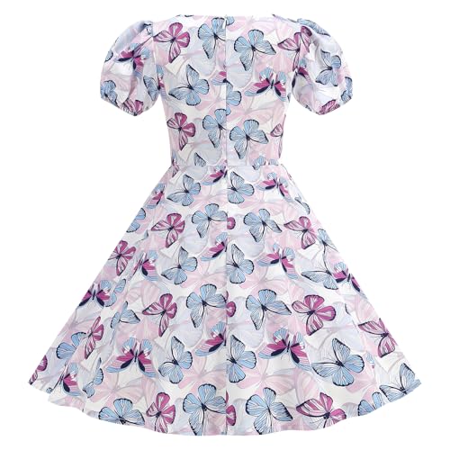 IWEMEK Kids 50s Dresses for Girls 1950s Retro Dress 50's Theme Tea Party Short Sleeve Audrey Hepburn Rockabilly Swing Dress3