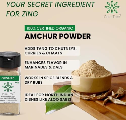 Image of Pure Tree Certified Organic Amchur Powder | 80 g | Glass Jar | Dry Mango Powder | Amchoor Powder For Chutney, Pickle, and Fruit Salad