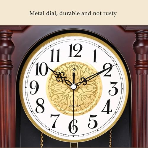 Reloj de pared de madera con timbre y péndulo oscilante, reloj silencioso tradicional con diseño clásico