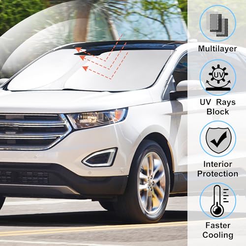 Image of Windshield Sun Shade Custom Fit for 2015-2024 Ford Edge SUV Accessories Foldable Sunshade Sun Blocker Protect Car from Sun Rays & Heat Damage Keep Car Cooler