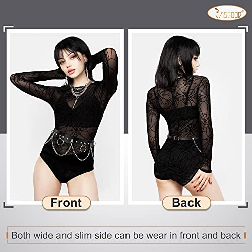 Jasgood Punk Black Waist Chain Belt Women Leather Rave Body Goth Accessories Jewelry For Girls (Black,Suit For Waist Size 27''-32'') #TOP1