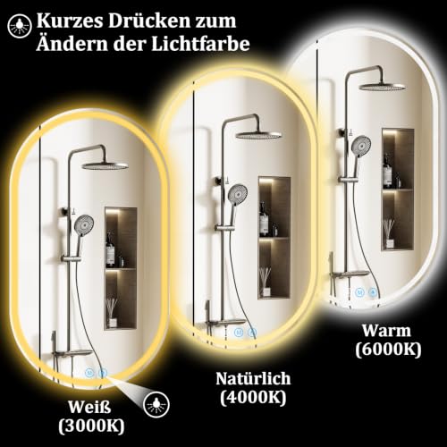 XRAMFY Badspiegel mit Beleuchtung LED 70×40CM Anti-Beschlag Badezimmer Wandspiegel Badezimmerspiegel IP65 Wassergeschützt – Ansicht 4