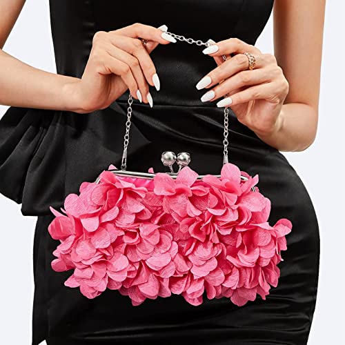 JAMBHALA Bolsas Clutch para noite com apliques florais pequenas bolsas de mão para mulheres, Rosa ch