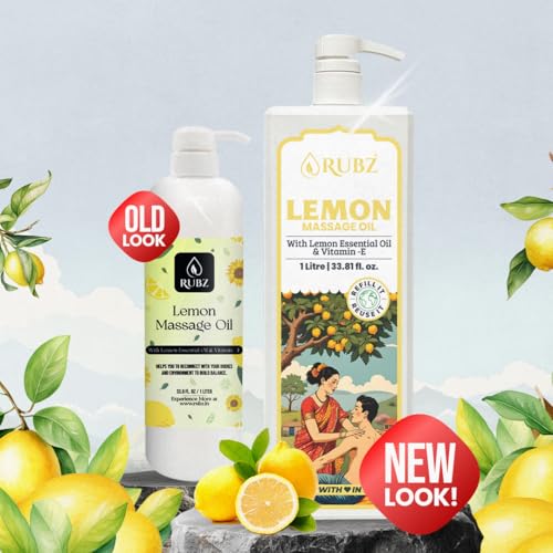Image of Rubz Pure Lemon Massage Oil Infused With Natural Lemon Extract | Refreshing Citrus Scent To Relieve Tension And Moisturize | Refreshing, Hydrating & Aromatic Oil | 1 Litre