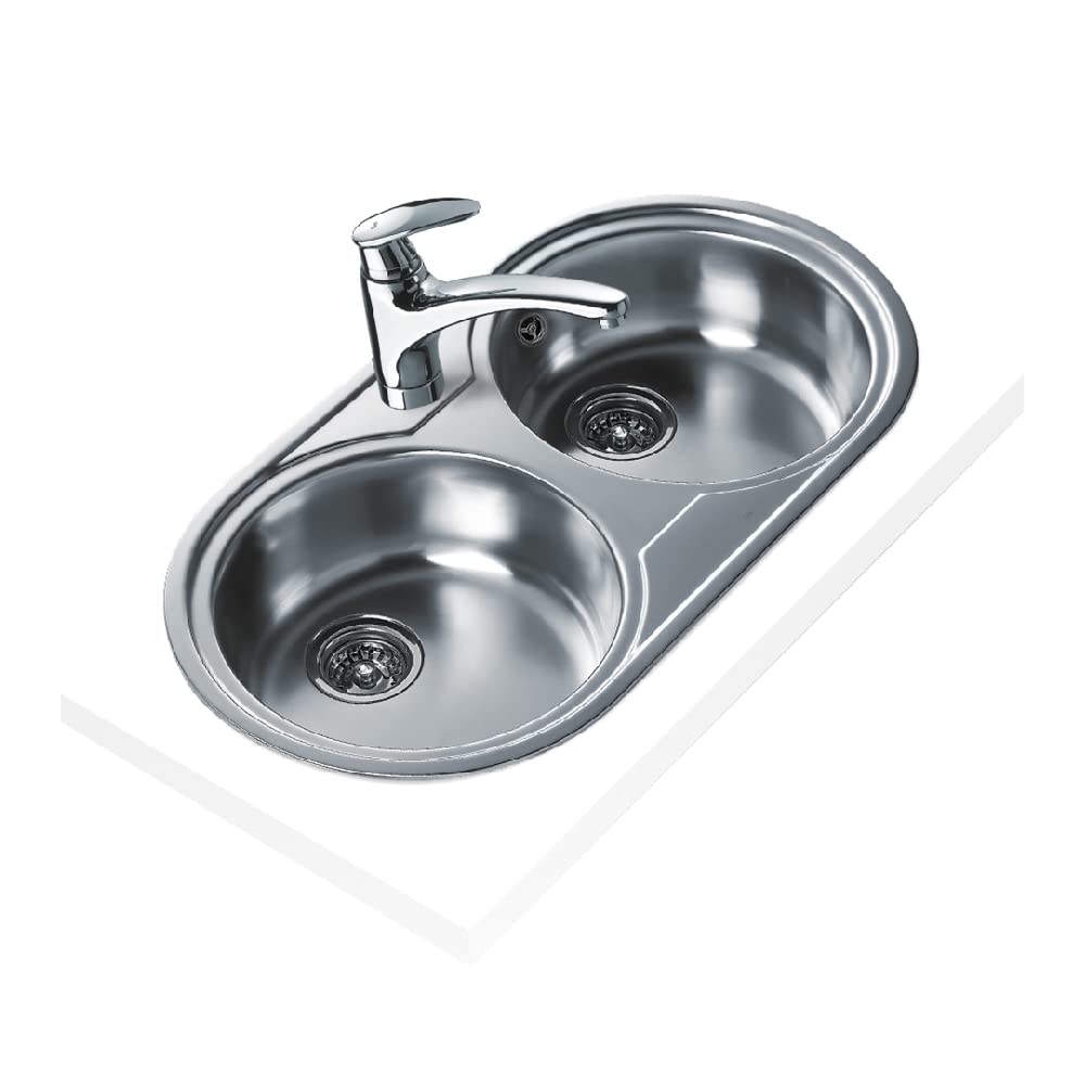 Teka DR-80 2C - Fregadero Circular Encastrado de 80 cm, Con 2 Cubetas, Profundidad de Cubetas 140 mm, Durabilidad y Calidad, Color Acero Inoxidable